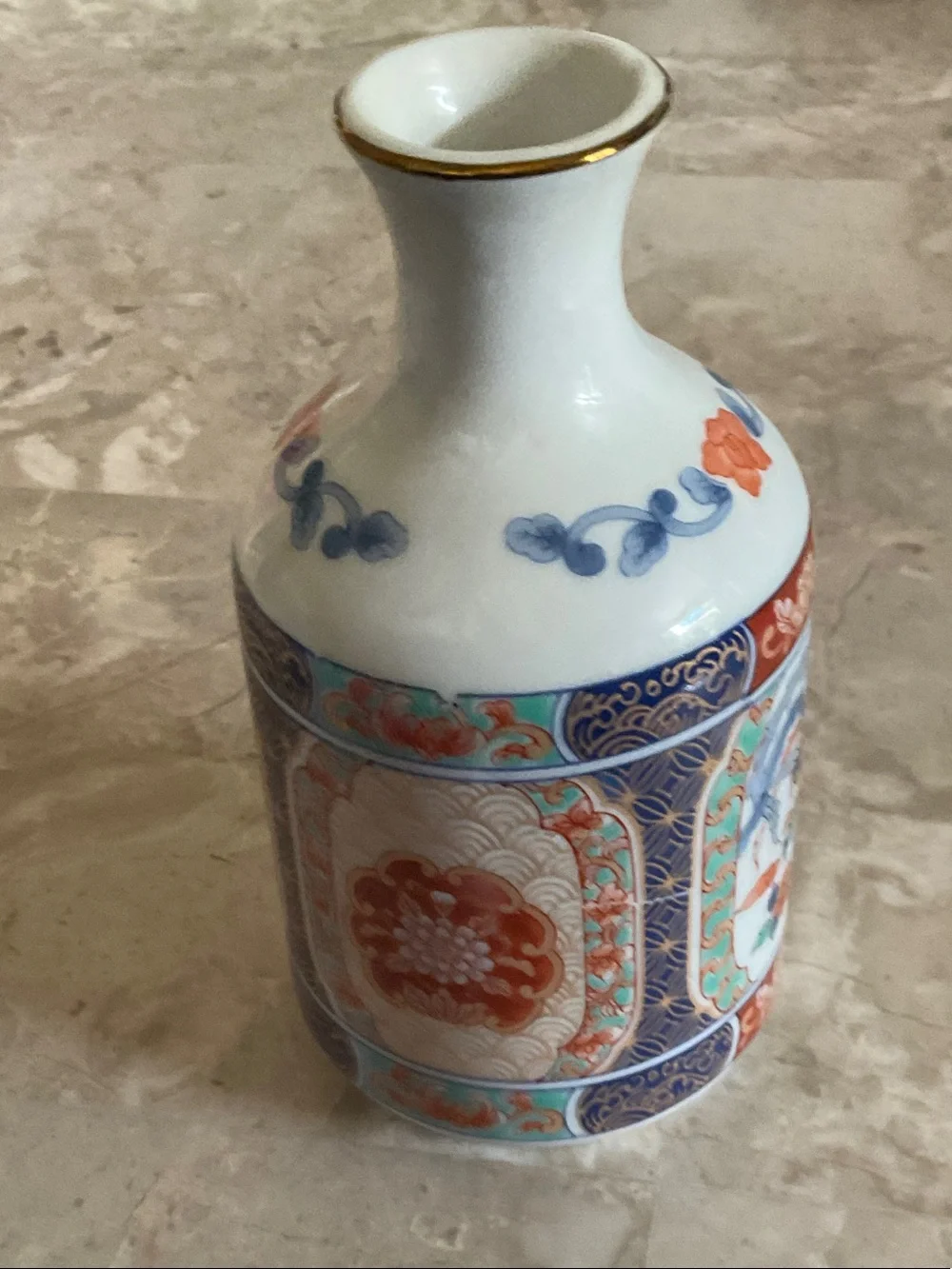 Porcelain Floral & Crane Decorative Vase - White, Orange, Blue
